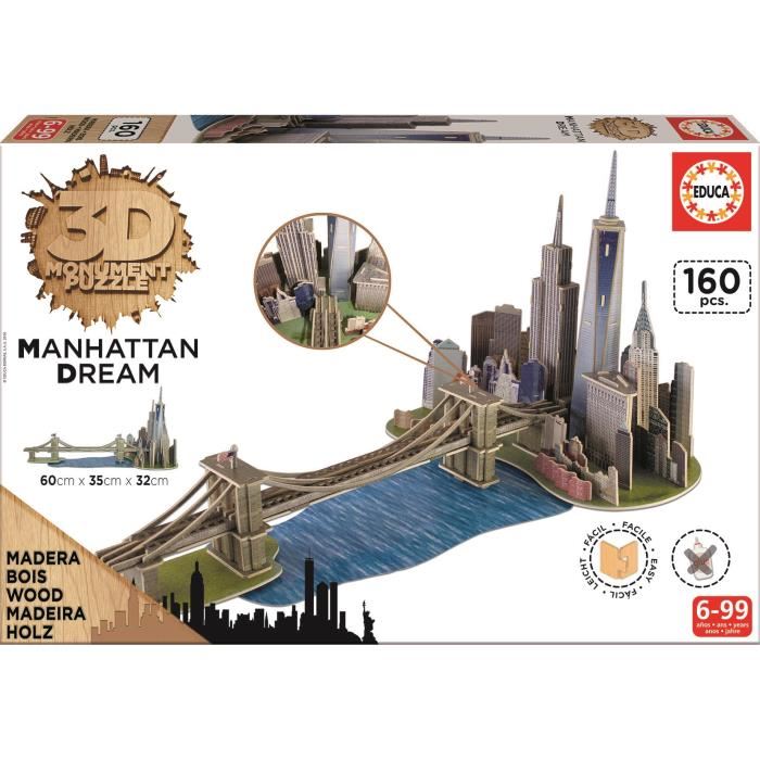 Educa Puzzle 3d En Bois Brooklyn Bridge Manhattan Dream