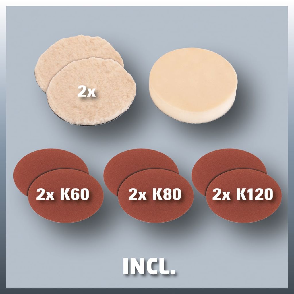 Einhell Polisseuse Dangle Cc Po 11001 E 1100 W Diametre 180mm Livre En Coffret Avec 1 Mousse 2 Bonnets 6 Abrasifs