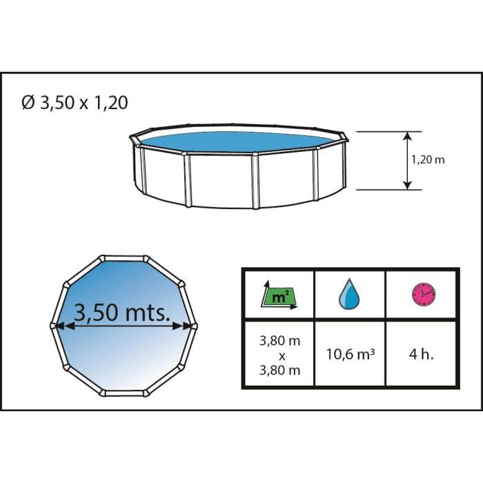 Piscine Hors Sol Ronde Elegance D. 3.50m H1.20m - Skimmer Filtrant