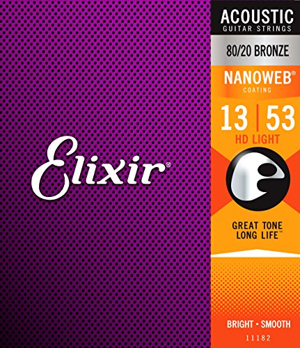 Elixir 11182 Nanoweb Hd Light Cordes Pour Guitare Folk 13-53