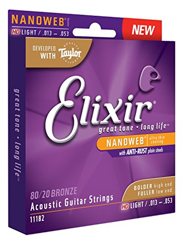 Elixir 11182 Nanoweb Hd Light Cordes Pour Guitare Folk 13-53