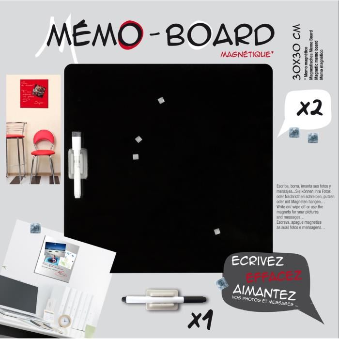 Emotion Memo Board Magnetique Verre Noir 30x30 Cm