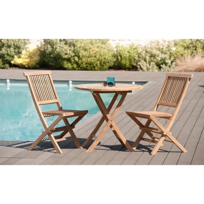 Macabane Table De Jardin Et Chaises En Teck 2 Personnes Marron 80x75x80cm