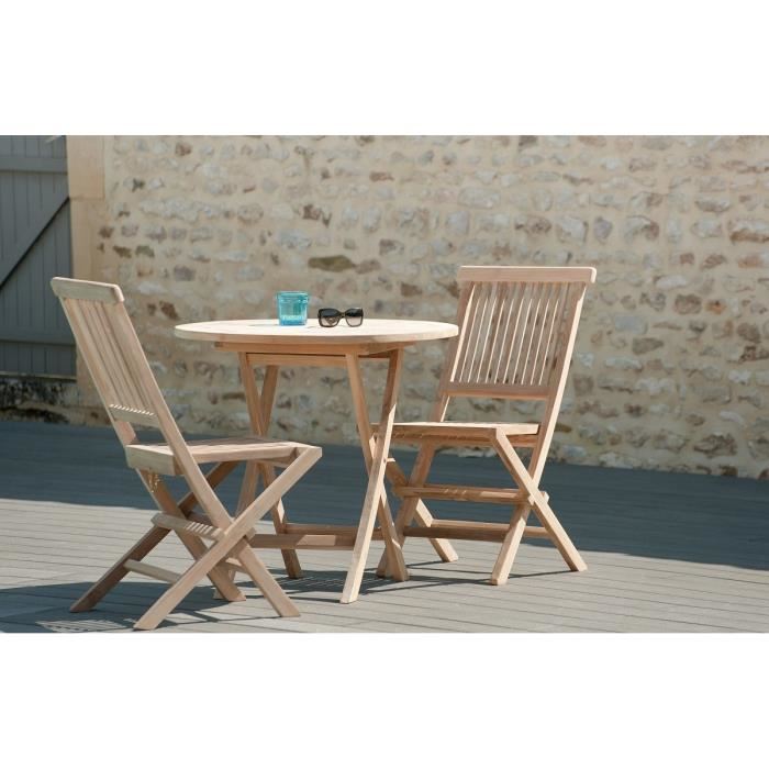 Macabane Table De Jardin Et Chaises En Teck 2 Personnes Marron 80x75x80cm