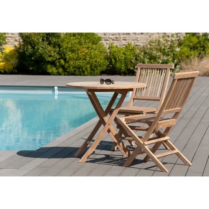 Macabane Table De Jardin Et Chaises En Teck 2 Personnes Marron 80x75x80cm