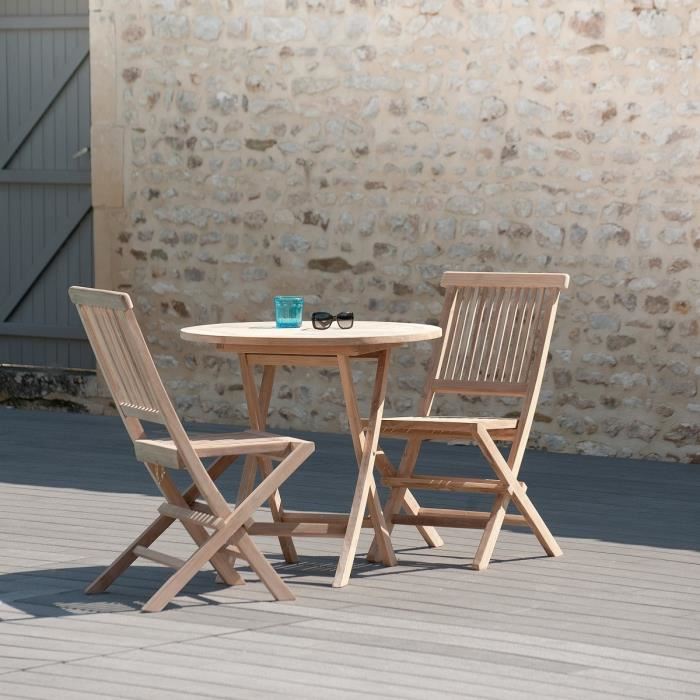 Macabane Table De Jardin Et Chaises En Teck 2 Personnes Marron 80x75x80cm