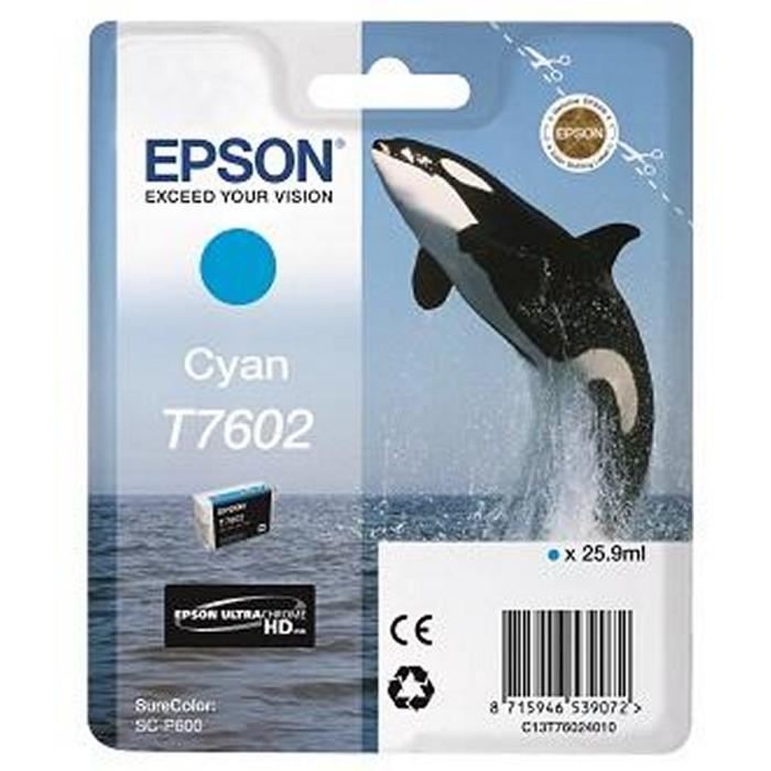Epson D'origine Epson SureColor SC-P 600 cartouche d'encre (T7602 / C 13 T 76024010) cyan, 2 200 pages, 1,08 centimes par page, contenu: 25 ml