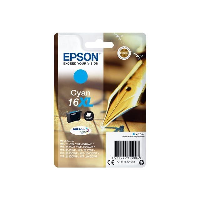 Epson D'origine Epson WorkForce WF-2500 Series cartouche d'encre (16XL / C 13 T 16324012) cyan, 450 pages, 3,04 centimes par page, contenu: 6 ml