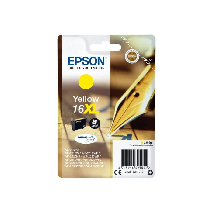 Epson D'origine Epson WorkForce WF-2500 Series cartouche d'encre (16XL / C 13 T 16344012) jaune, 450 pages, 3,04 centimes par page, contenu: 6 ml