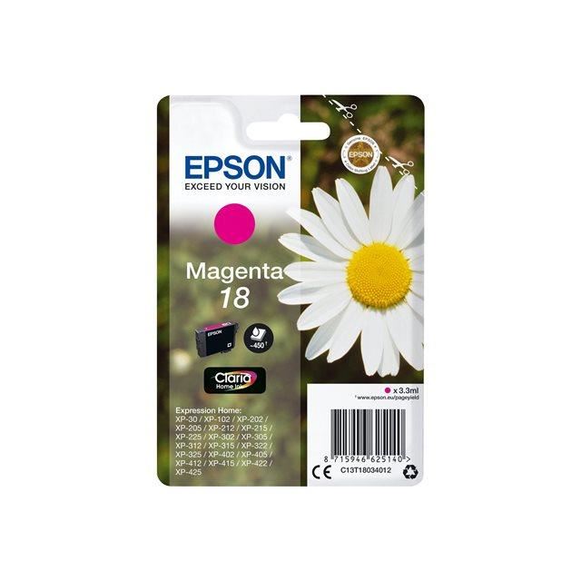 Epson D39origine Epson Expression Home XP 405 WH cartouche d39encre 18 C 13 T 18034012 magenta 180 pages 425 centimes par page contenu 3 ml