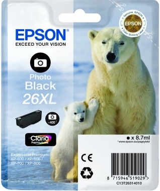 Epson 26xl (c13t26314012) - Noir Photo - Cartouche D'encre - Grande Capacite Noir Photo