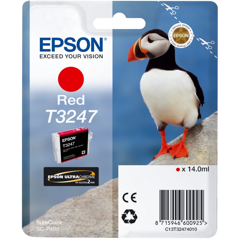 Epson D'origine Epson T3247 / C 13 T 32474010 cartouche d'encre rouge, 980 pages, 1,36 centimes par page, contenu: 14 ml