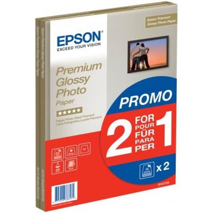 EPSON Papier Photo Premium 255g A4 2x15 Feuilles Glossy