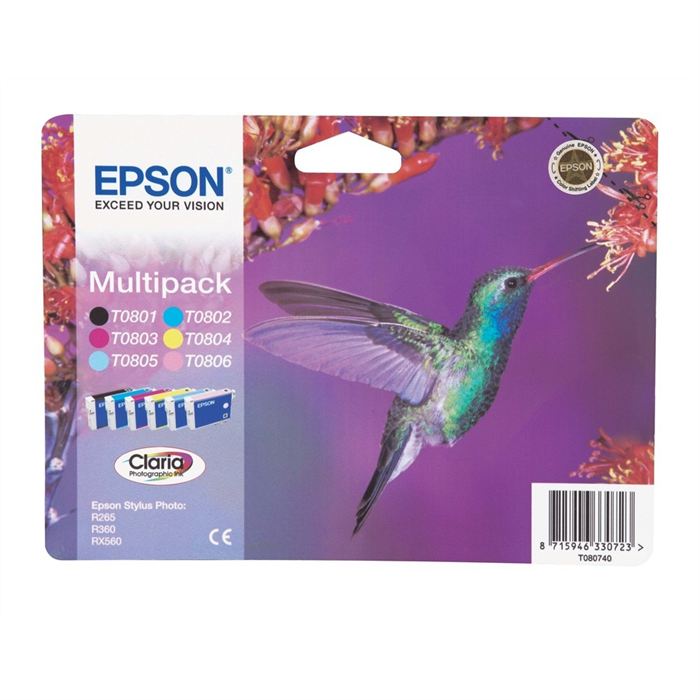Epson Multipack T0807 Colibri Noir Jaune Cyan Magenta Magenta Clair Cyan Clair C13t08074011