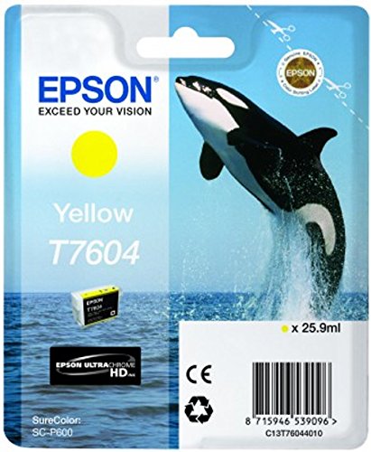 Epson D'origine Epson SureColor SC-P 600 cartouche d'encre (T7604 / C 13 T 76044010) jaune, 2 100 pages, 1,12 centimes par page, contenu: 25 ml