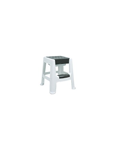 Tabouret Marchepied Eda Plastique 2 Marches Avec Coffre De Rangement Gris Perle Marche Noir