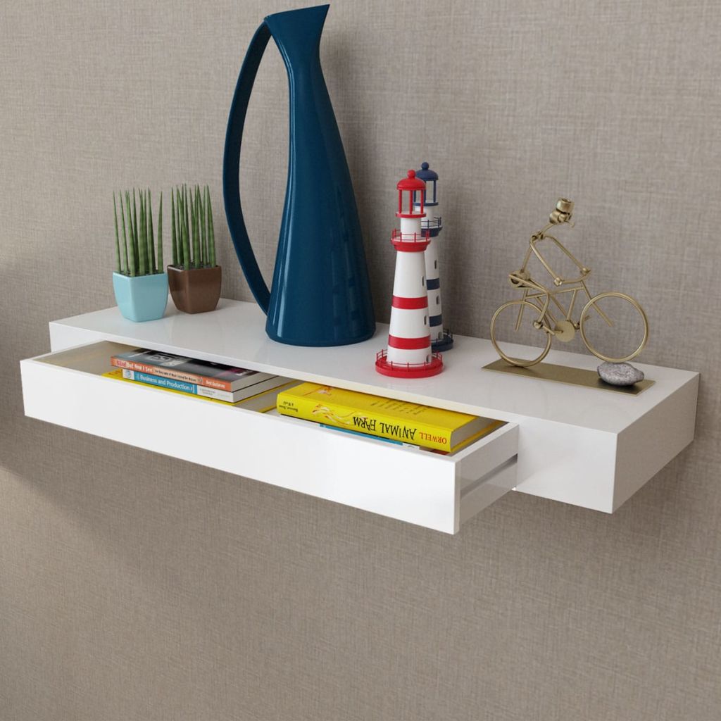 Vidaxl Etagere Murale Avec 1 Tiroir Mdf Blanc Rangement De Livresdvd 242188