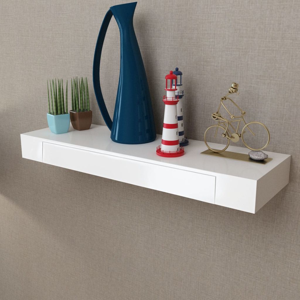 Vidaxl Etagere Murale Avec 1 Tiroir Mdf Blanc Rangement De Livresdvd 242188
