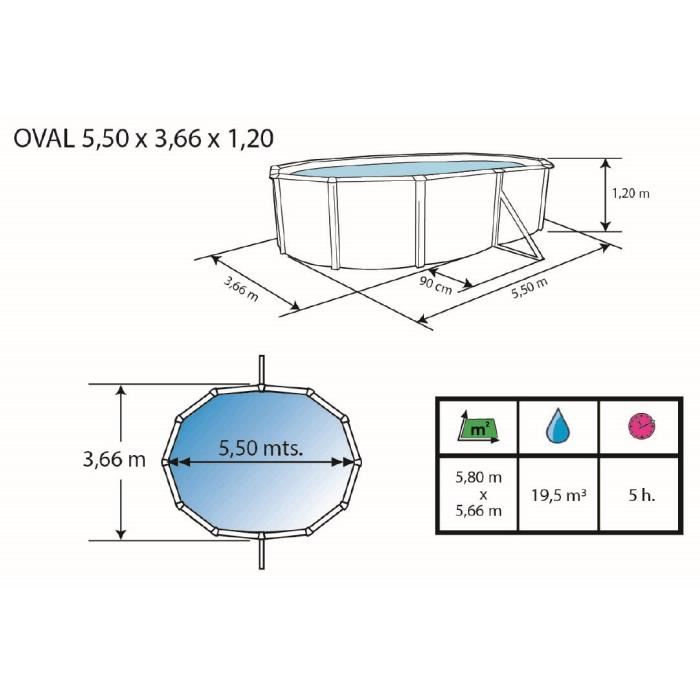 Etnica Piscine Hors Sol En Acier Ovale 550 X 366 X 120 (kit Complet Piscine Filtre Skimmer Et Echelle)