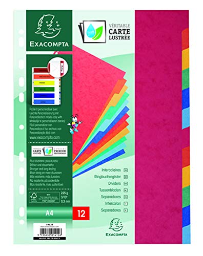 Exacompta Intercalaires Carte Lustree A4 12 Positions 225g