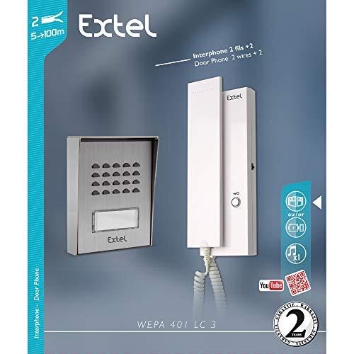 Interphone filaire Extel - 2 fils - Blanc et argent