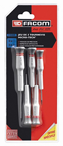 Jeu De 5 Tournevis De Precision - Facom - Mt.j5pg - Tournevis Specialise - Tete Pivotante - Fente Et Phillips®