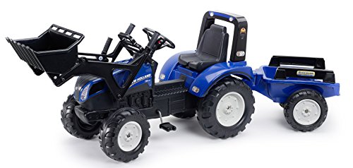 Tractopelle A Pedales New Holland Avec Remorque - Falk - Des 3 Ans - 100% Fabrique En France - Contient 60% De Plastique Recycle