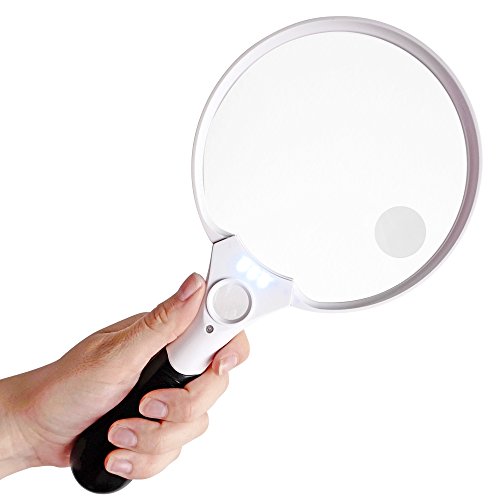 Fancii Extra Large LED Handheld Magnifying Glass with Light - 2X 4X 10X Lens - B
