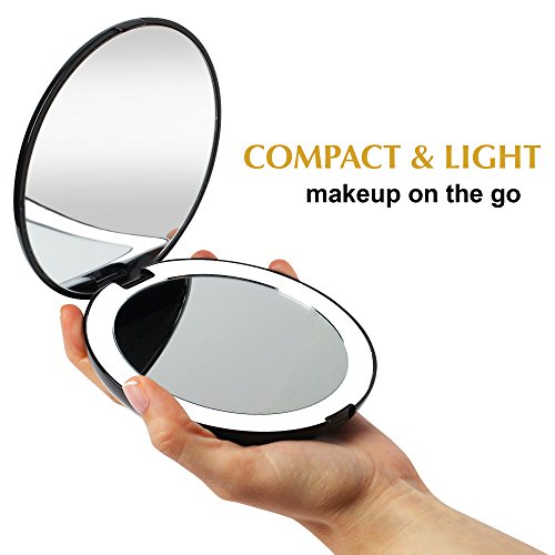 Fancii LED Miroir de Poche Lumineux, Grossissant 1x / 10x - Grand Miroir a Main 