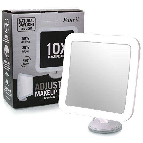 Fancii Miroir Grossissant 10x de Maquillage avec Lumieres LED Miroir Eclair