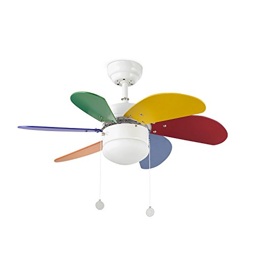 Ventilateur De Plafond - Faro - Palao Multicolore - 6 Pales - 3 Vitesses - Lampe Integree