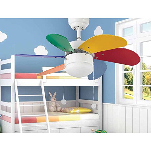 Ventilateur De Plafond - Faro - Palao Multicolore - 6 Pales - 3 Vitesses - Lampe Integree