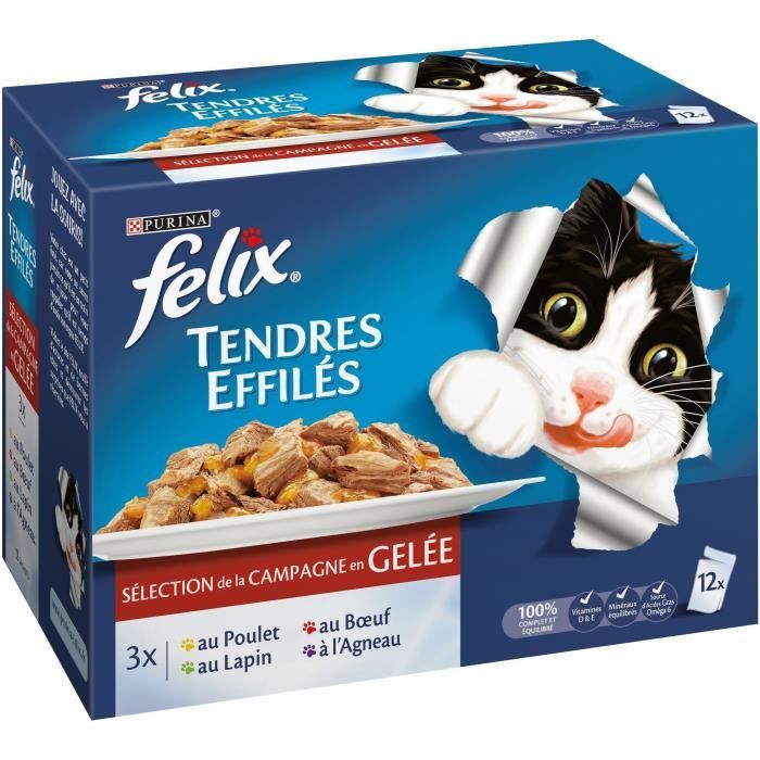 FELIX Sachet repas Tendres Effiles en gelee viandes - 12 x 100 g - Pour chat adulte