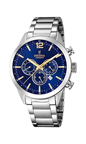Montre Homme Festina F203432 Chronographe Cadran Bleu Bracelet Acier Inoxydable