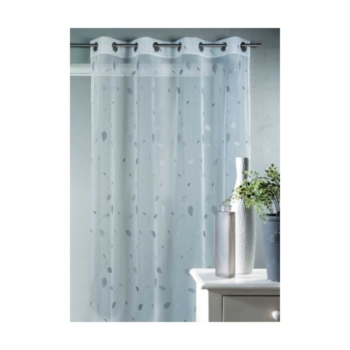 Voilage En Etamine A Imprimes Feuilles Blanc 140 X 260 Cm