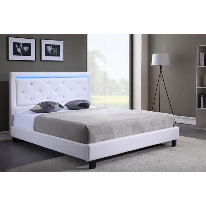 Lit A Led Baita Gamme Filip Simili Blanc 140 X 190 Sommier Inclus