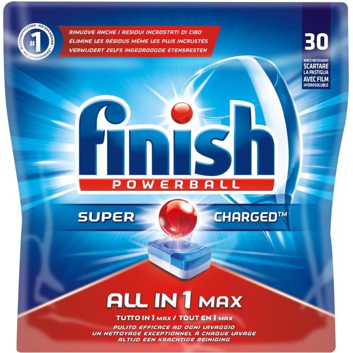 FINISH NK2 Paquet de 30 tablettes pour lave vaisselle Tout en 1 Powerball All in One Max