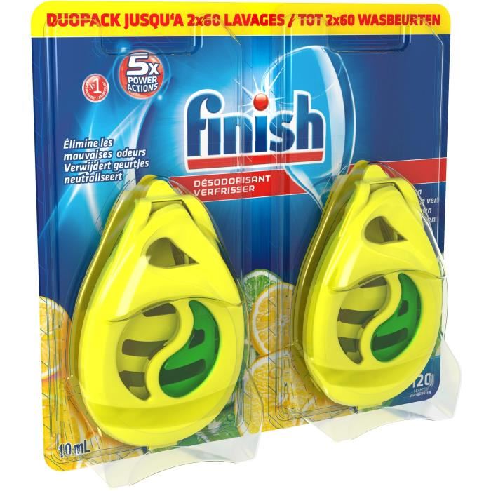 FINISH W4B Pack de 2 desodorisants pour lave vaisselle Parfum citron et citron vert 2 x 60 lavages