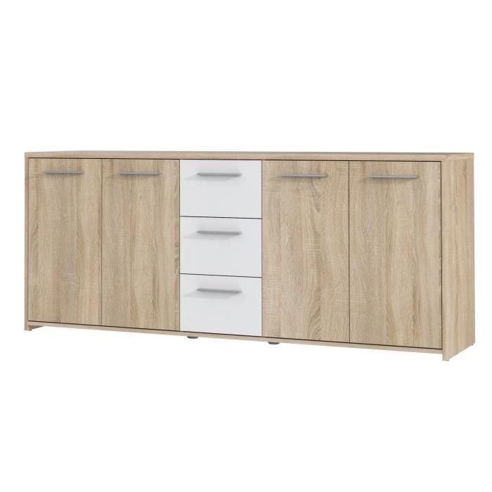 Buffet Bas Pilvi 4 Portes Et 3 Tiroirs Blanc Mat Et Chene Sonoma Contemporain L 1792 X P 42 X H 745 Cm