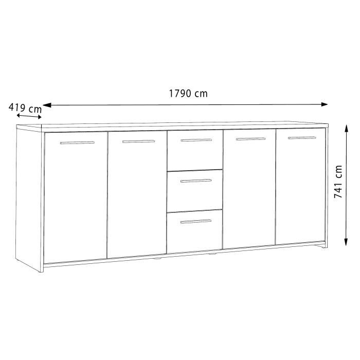 Buffet Bas Pilvi 4 Portes Et 3 Tiroirs Blanc Mat Et Chene Sonoma Contemporain L 1792 X P 42 X H 745 Cm