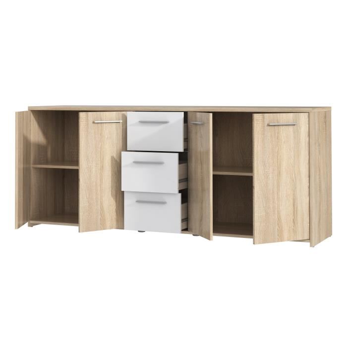 Buffet Bas Pilvi 4 Portes Et 3 Tiroirs Blanc Mat Et Chene Sonoma Contemporain L 1792 X P 42 X H 745 Cm