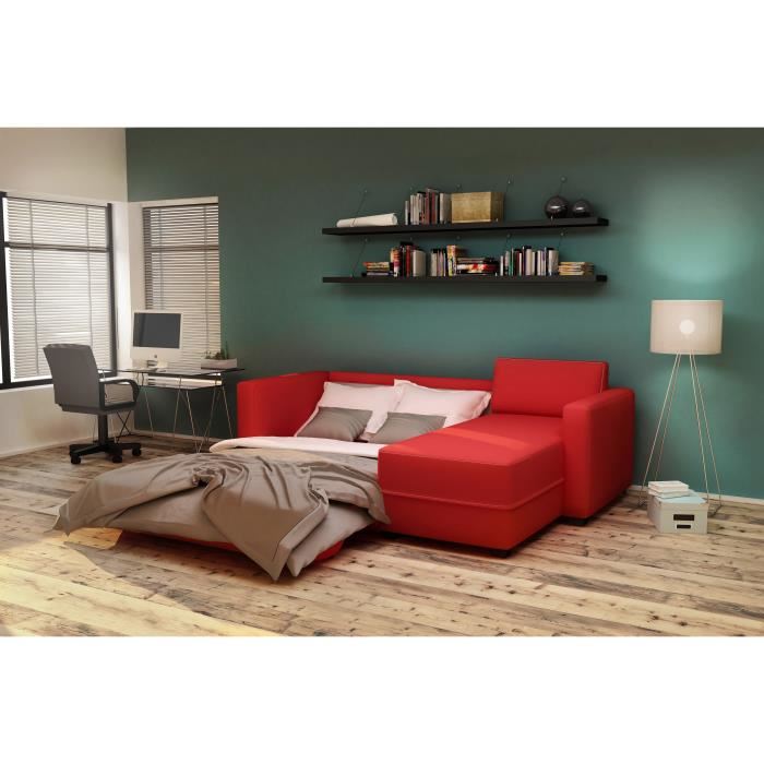 Finlandek Canape Dangle Reversible Convertible Kulma 3 Places Tissu Rouge Contemporain L 208 X P 147 Cm