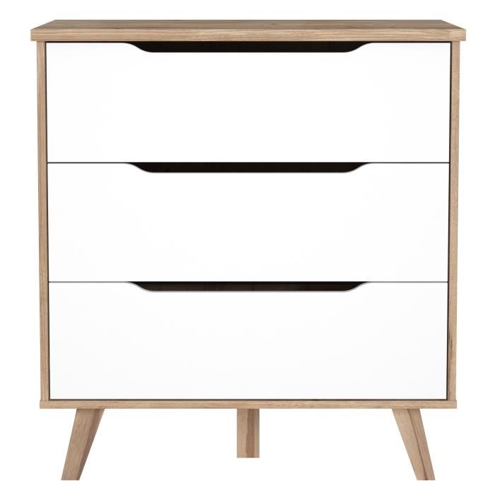 Commode Vankka 3 Tiroirs Decor Chene Et Blanc Scandinave L 80 X P42 X H863cm
