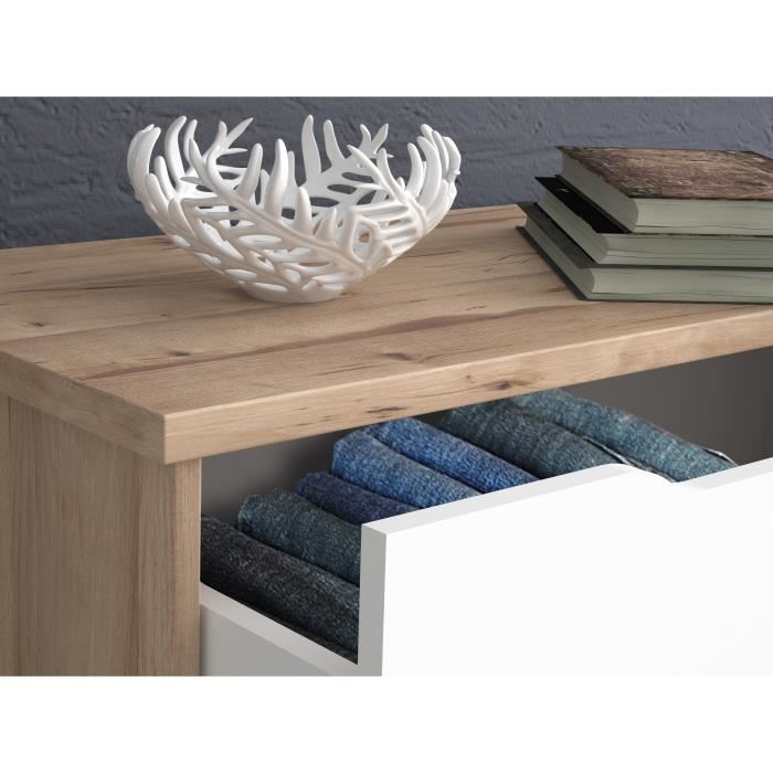 Commode Vankka 3 Tiroirs Decor Chene Et Blanc Scandinave L 80 X P42 X H863cm