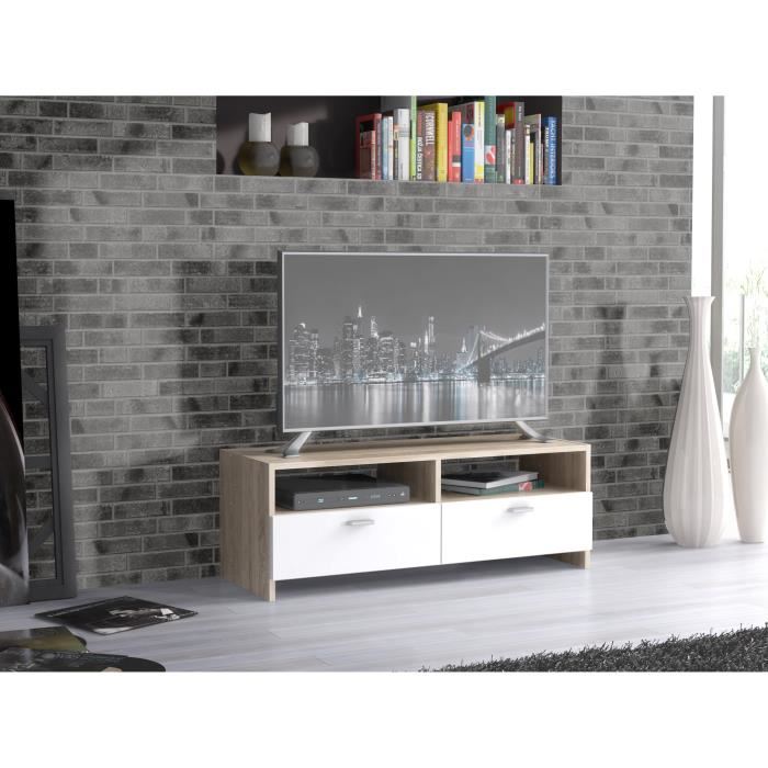Meuble Tv Pilvi Blanc Mat Et Chene Contemporain L 95 X P 36 X H 345 Cm