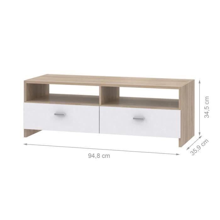 Finlandek Meuble Tv Helppo 95cm Blanc Et Decor Chene Fi