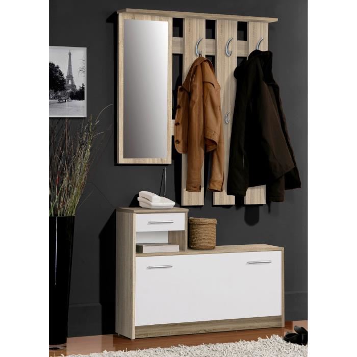 Peili Vestiaire Dentree Avec Miroir Scandinave Decor Chene Et Blanc L 97 Cm