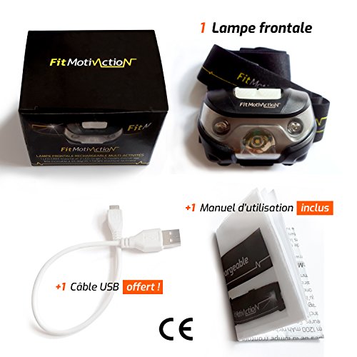 FitMotivaction Marque francaise Lampe Frontale 3 LED Blanche et 