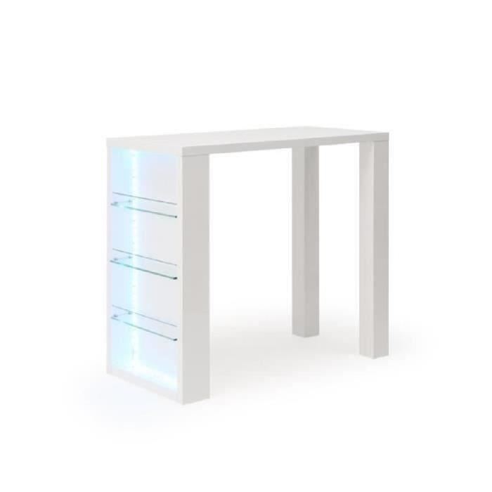 Flash Table Bar Avec Led De 4 A 6 Personnes Style Contemporain Blanc Laque Brillant - L 120 X L 60 Cm