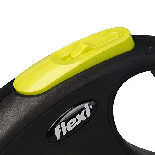 Laisse New Neon S Tape 5 M - Flexi - Cl11t5-251-s-neoge - Noir/jaune - Pour Chiens Jusqu'a 15 Kg
